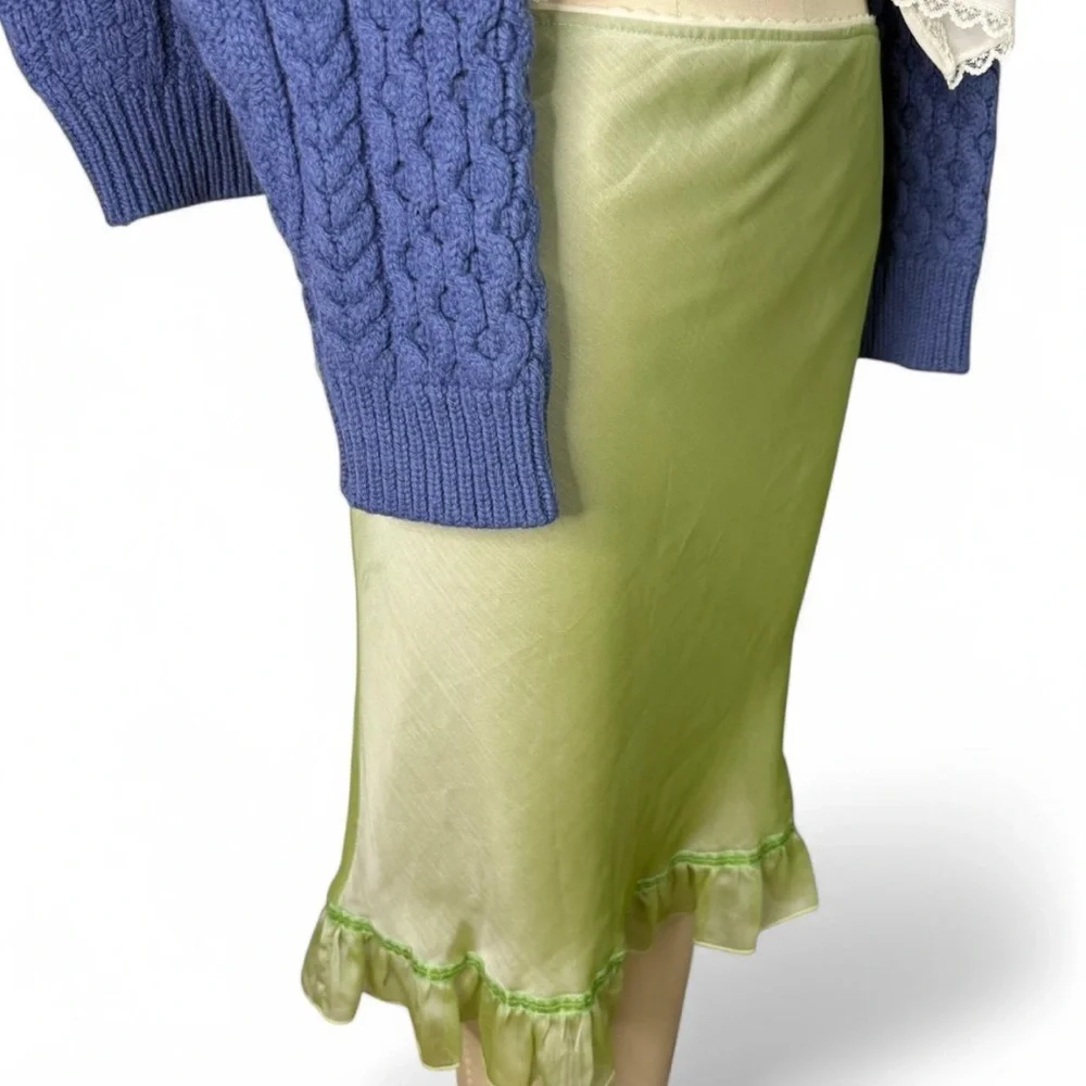90s vintage lime green ruffle low rise skirt with sequin trim - Picture 1 of 9